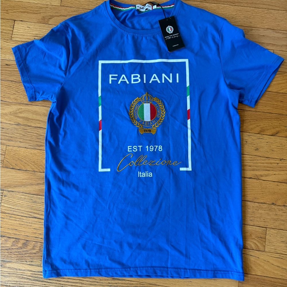NEW Fabiani Men’s T-Shirt – Bright Blue with Embroidery (NWT)